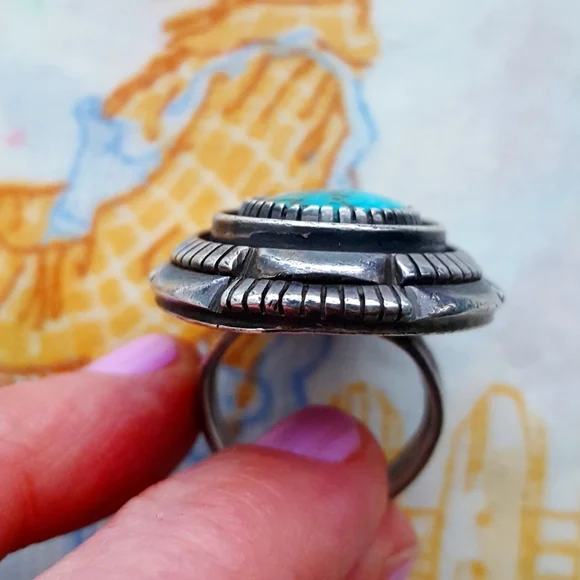 🌙HUGE Sterling Turquoise Ring - Picture 8 of 16